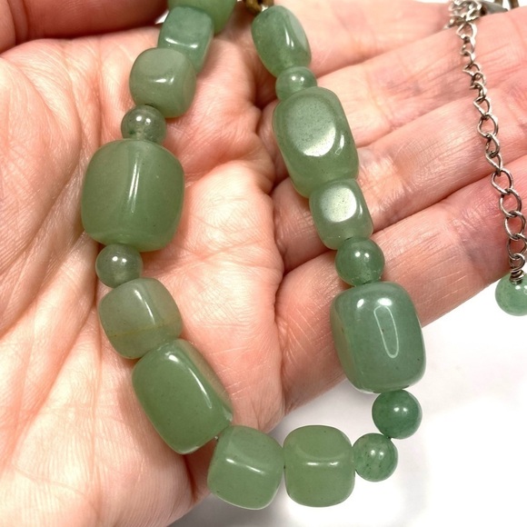 Necklace Jadeite Green Stones Brown Leather 925 Findings 17.5”+4” - Picture 9 of 15